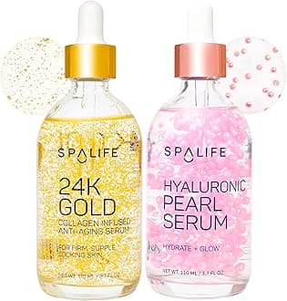 SpaLife Beauty Pearl Hyaluronic Acid Serum & 24k Gold Anti Aging Serum | AM/PM Facial Routine Duo | Deep Collagen Hydrating Treatment | Firming Wrinkle Face Skincare | 2 x 3.7 Fl. Oz.