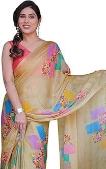 MIRCHI FASHION Women's Chiffon Floral Printed Saree with Blouse Piece