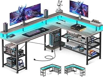 59 inch L Shaped Desk with LED Lights Grey Oak