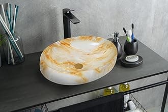 REMANENCE Wash Basin Countertop | Tabletop Ceramic Bathroom Sink | Wash Basin Over Counter | Ceramic Wash Basin (Orange)