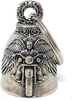 Bravo Bells Pewter Motorcycle Angel Motorcycle Biker Bell Accessory Or Key Chain For Luck, Silver