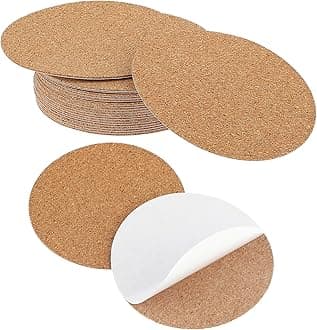 20 Self-Adhesive Cork Coaster Backing Sheets - Sticky Round Cork Sticker Peel Padding Ceramic Backing Sheets Pads - Fit Wall Mat Tiles DIY Glass