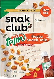 Tajin Fiesta Snack Mix, Peanuts, Crunchy Peanuts, Toasted Corn, and Pepitas with Chili and Lime Seasoning, Mild, 11 oz Resealable Bag