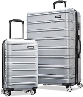 Omni 2 Hardside 2 Piece Set - Includes Global Carry-On & Large Checked Suitcases - 360° Dual Spinner Wheels - Integrated TSA Lock & Expansion - Amazon Exclusive - Arctic Silver