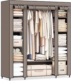 – SONGMICS Closet Wardrobe, Portable Closet, Clothes Rail, Clothes Storage Organizer, Taupe ULSF003R02