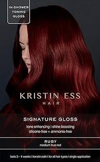 Kristin Ess Hair Gloss in Ruby Medium True Red - 4 Wk Semi Permanent Hair Color for Women - Vivid Red Color Depositing Conditioner & Toner for Vibrant Color + Shine - Hair Dye Glaze - Vegan