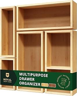 ROYAL CRAFT WOOD Luxury Bamboo Drawer Organizer Storage Box/Bin Set - Multi-Use Drawer Organizer for Kitchen, Bathroom, Office Desk, Makeup, Jewelry (5 Boxes)