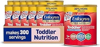 EnfagrowPREMIUM Toddler Nutritional Drink, Made with Real Milk, Brain-Building Omega-3 DHA, Nutrients and Prebiotics for Growth & Immune Support, Non-GMO, Toddler Milk Powder, 32 Oz Can, Pack of 12