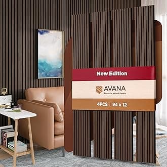 Avana Acoustic Wood Wall Panels – 93.2x11.25 Inch Panels – Fits 94x12 Layout – Dark Walnut Acoustic Panels 4 PCs – Wall Panels For Interior Wall Decor for Homes, Offices – Durable Wood Panels For Wall
