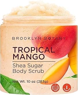 Tropical Mango Shea Sugar Scrub for Body 10 oz – Deeply Hydrating and Gently Exfoliating Body Scrub for Women and Men - Made with Jojoba Beads