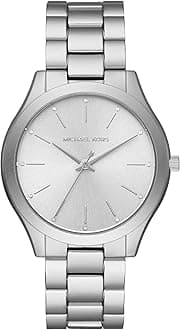 Michael Kors Women's Slim Runway Quartz Watch with Metal Strap, Silver, 20 (Model: MK4502)