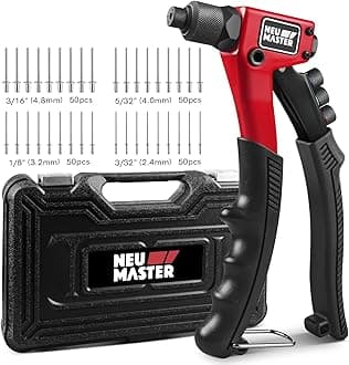 NEU MASTER Rivet Gun with 200Pcs Rivets, Manual Rivet Gun Kit with 4 Tool-Free Interchangeable Rivet Heads, BMC Case, Heavy Duty Single Hand Riveter for Plastic, Metal, Leather