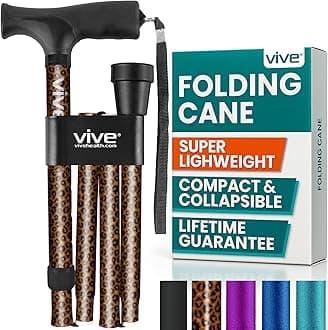 Vive Folding Cane - Foldable Walking Cane for Men, Women - Fold-up, Collapsible, Lightweight, Adjustable, Portable Hand Walking Stick - Balancing Mobility Aid - Sleek, Comfortable