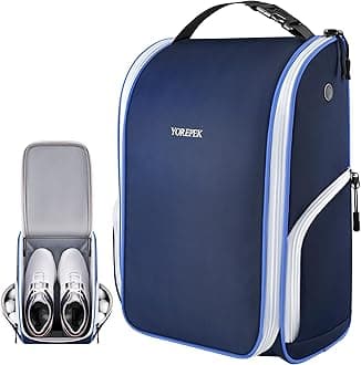 Golf Shoe Bag, with 3 Pockets for Socks, Gloves, Tees, Balls, Brush, Designed with a Buckle Top Carry Handle, Zippered Sport Shoe Carrier Bags with Ventilation for Travel, Golf Gifts for Men, (Blue)