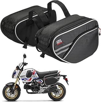 KEMIMOTO Motorcycle Saddlebags 30L (15L*2) Compatible with Grom, Navi, Z125 & More, Universal Fit, Black, Soft, Zipper Closure, Adjustable Strap Mount, Oxford Material, Motorcycle Bag