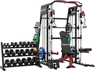 Mikolo Smith Machine, 2200lbs Squat Rack with LAT-Pull Down System & Cable Crossover Machine, Training Equipment with Leg Hold-Down Attachment
