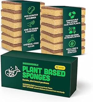 12 Pack Biodegradable Kitchen Sponges - Eco-Friendly, Compostable, Natural Cellulose Dish Sponges