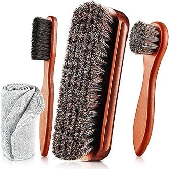 4 Pcs Horsehair Shoe Brush Kit Polishing Daubers Applicators Leather Care Brushes Shine Cleaning Cloth with Cloth(Shoe Brush Set D)