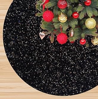 Black Sequin Christmas Tree Skirt 36 Inch Christmas Tree Skirt Soft Velvet Halloween Tree Skirt Mat Christmas Decorations for Holiday Family Reunion Round Tree Cover Skirt Unique Glittery Tree Blanket