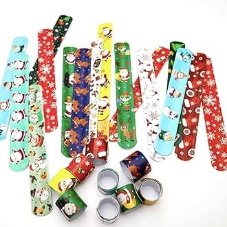 30 Pcs Christmas Slap Bands for Party Bags,Christmas Slap Bracelets Wristband Xmas Party Gift Party Favours for Teenagers Men Women Christmas School Party Bags Fillers Birthday Classroom Gifts Prizes