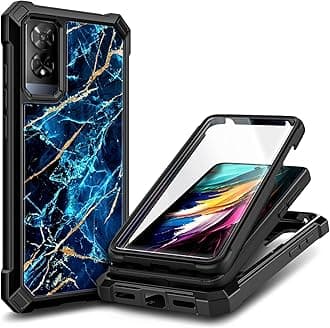 Compatible with TCL 50 XE 5G & TCL 50 XE NXTPAPER 5G Phone Case Marble Sapphire | Full-Body Protective Shockproof Rugged Bumper Cover with Screen Protector, Raised Corners Drop Protection