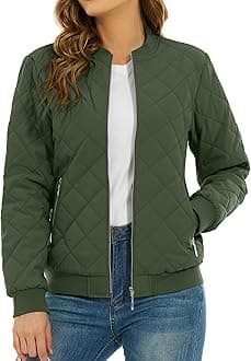 TACVASEN Women's Diamond Quilted Jackets Full Zip Winter Bomber Jacket Padded Coats Casual Warm Jacket with Pockets