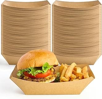 4 LB Large Paper Food Trays, 100 Pack Disposable Nacho Trays Kraft Paper Food Boats Party Serving Baskets for Nachos Sandwiches Burgers Popcorns Salads Snacks