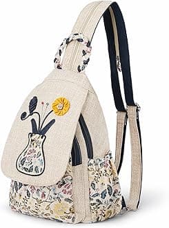 AULUDALadys Convertible Sling Bag, Hand Craft Artisan Purse, Beautiful Canvas Premium Casual Day Mini Backpack for Women (Vase)