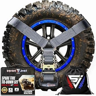 Y Strap for Spare Tire - Heavy Duty Spare Tire Strap 3 Point Ratchet for UTV, Offroad Accessories or Roof Rack | 1.6" Wide 3 Way Strap Can Secure Up to 40" Tire by Straight Jacket Crew (Grey)