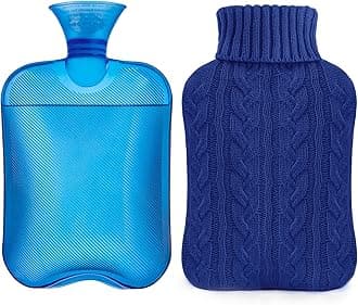 Hot Water Bottle with Knitted Cover, 2L Hot Water Bag for Hot and Cold Compress, Hand Feet Warmer, Ideal for Menstrual Cramps, Neck and Shoulder Pain Relief,Navy