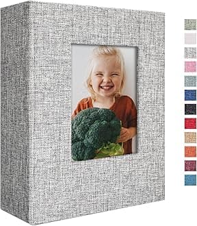 Vienrose Small Photo Album 4x6 100 Photos Linen Cover Picture Book with Front Window for Baby Wedding Children