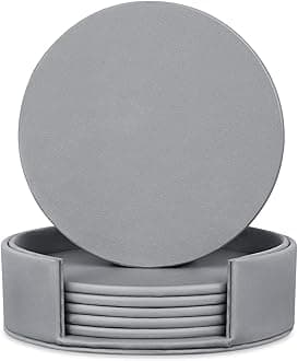 6 Pieces Grey Coasters, Coasters for Drinks with a Holder Cup Mat Pad Protect Furniture from Coffee or Tea Marks(Grey, Round)