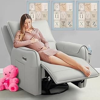 Power Recliner Rocking Chair Nursery Gliders, Electric Swivel Rocker Recliner Chair, Comfy Upholstered Living Room Reclining Chairs with Lumbar Support