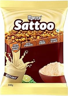 Manna Sattu/ Sattoo Drink Mix (Natural) - Indian Protein Mix, High Fibre, Healthy Roasted Chick peas Flour - 500g