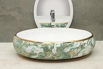 Designer Ceramic Table Top Sink Basin for Bathroom | Over Counter Wash Basin for Living Room | Washbasin Countertop (24 x 17 x 5.5 Inch) (Style - 8) G3903