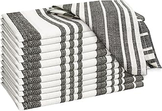 RUVANTI Cloth Napkins Set of 12 Cotton 100%, 20x20 Inches Napkins Cloth Washable, Soft, Absorbent. Cotton Napkins for Parties, Christmas, Thanksgiving, Weddings, Dinner Napkins Cloth - Grey Stripes