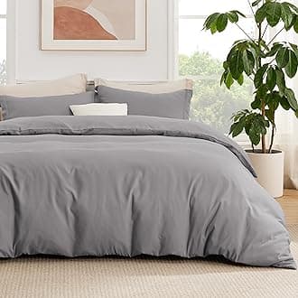 Bedsure Duvet Cover with Fitted Sheet Queen - Cooling Deep Pocket, Hotel Luxury Soft Double Brushed Bedding Set with Zipper Closure, 1 Duvet Cover, 1 Fitted Sheet, 2 Pillow Shams, NO Comforter, Grey
