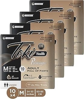 TokiHealth Ultra Thin Premium Adult Diapers Pants Pull up Style | Unisex with Advanced Odor Control and Dermatologically Tested | Medium (M) - Waist Size 24 to 33 inches (60-85cm) | 40 Units