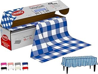 – Neatiffy Disposable Plastic Table Cloth Roll | 54 in x 108 Ft Waterproof Tablecloth | Table Cover for Rectangle, Square, Round Oval Tables | Picnic, Party, Banquet, Birthdays, Weddings, BlueCheckered