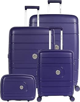 Pierre Cardin UNBREAKABLE Luggage for travel TSA Approved 4 Double Wheels, Double Anti Thef Zipper Suitcase (Set of 4, Grey Blue)