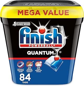 Finish Quantum Dishwasher Pods, No Pre-Rinse Dishwasher Detergent Soap Removes 24HR Dried-On Stain and Grease, Leaving a Virtually Spotless Shine, 84 Count