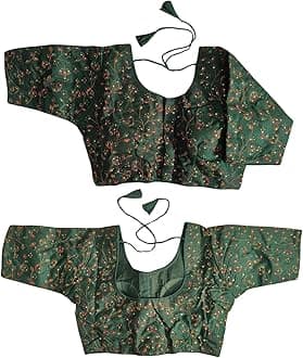 Vihu Fashion Women's Sequence Multi Embroidered U Neck Half Sleeve Readymade Saree Blouse Indian Ethnic Designer Stitched Women's Readymade Half Sleeve Blouse Readymade Blouse for Women