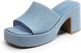 High Chunky Platform Heels for Women Fashion Comfort Slip on Square Open Toe Block Heel Sandals