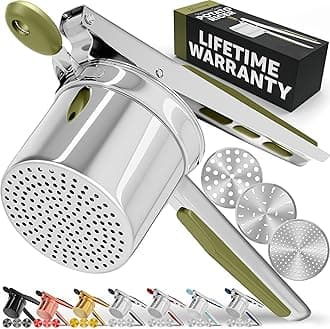 PriorityChef Large 15oz Potato Ricer With 3 Discs, Heavy Duty Stainless Steel Potato Ricer for Mashed Potatoes, Potato Masher, Press and Ricer Kitchen Tool, Olive Green