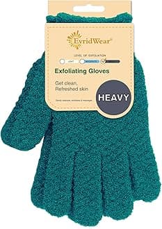 EvridwearExfoliating Dual Texture Bath Gloves for Shower, Spa, Massage and Body Scrubs, Dead Skin Cell Remover, Gloves with Hanging Loop (1 Pair Deep Lake Heavy Glove)