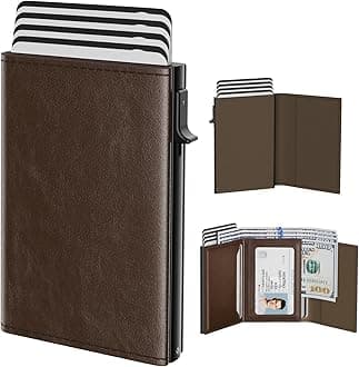 - Mens Wallet Card Holder: Pop Up Aluminum Case, Genuine Leather, Smart, RFID Blocking, Slim, Minimalist, Front Pocket - 9-14 Card Capacity | ID Window | Cash Slot (Black Brown)