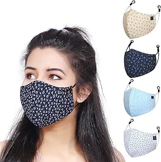 Cenwell Reusable, Washable Designer Fabric Cotton 3D Printed 6 Layer Face Mask with Adjustable Earloop, Ear Saver Strap, Melt Blown Filter for Men & Women