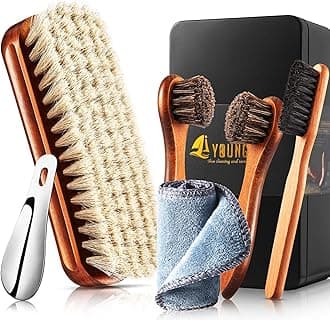 6 Pcs Horsehair Shoe Brush Kit Polishing Daubers Applicators Leather Care Brushes Shine Cleaning Cloth with Case(Shoe Brush Set A)