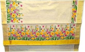 YETTALAN® Women's Mural Printed Kerala Gold Tissue Saree with Running Blouse