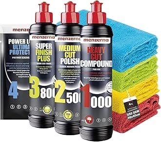 Car Polish Set: 3x detailmate Microfibre Cloth 40x40cm, 550GSM compatible with Menzerna Heavy Cut Compound 1000 + Medium Cut Compound 2500 + Super Finish Plus 3800 + Ceramic Spray Sealant 100ml